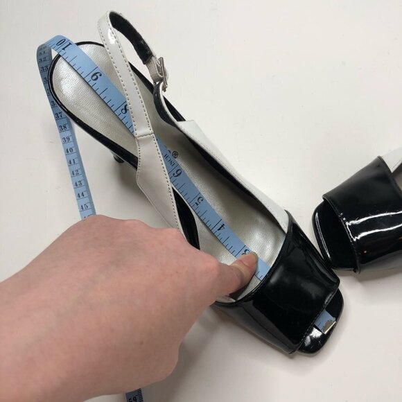 PIERRE DUMAS Black White Colorblock Slingback Peep-toe Slingback Heels Shoes - Picture 14 of 14